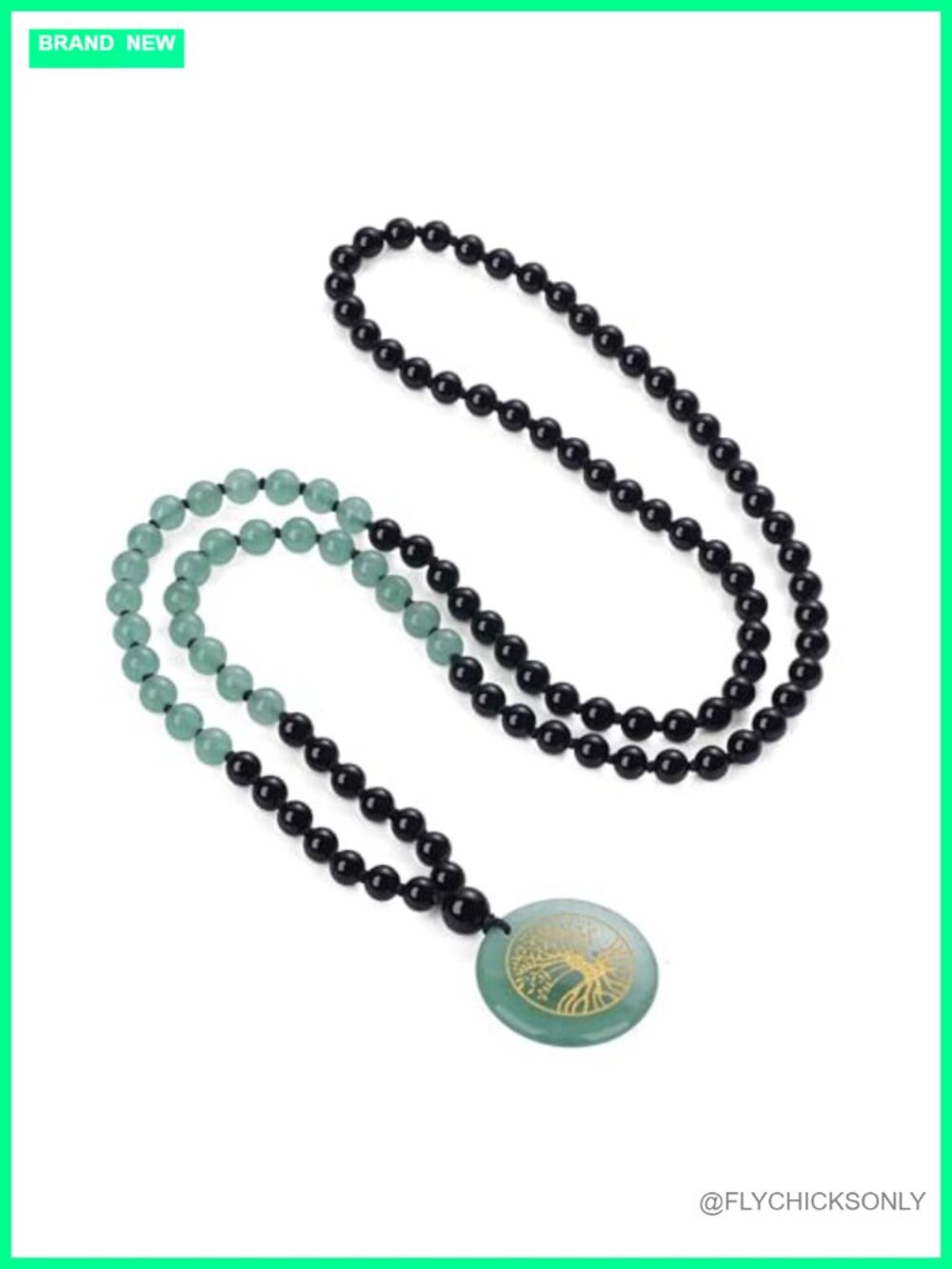 Handmade 108 Mala Beads Necklace 6mm Green Aventurine Onyx Tree of Life
